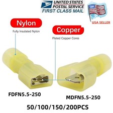 Yellow Nylon Female Male Insulated Spade Crimp Terminal 12-10AWG Wire Connectors