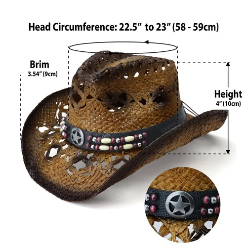 Star Cowgirl Hat Straw Vintage Beach Western Concert Women's Cowboy Fedora - Picture 11 of 11