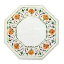 12" Marble Side Table Tops  Inlay  Semi Precious Stones Handmade Home Decorative