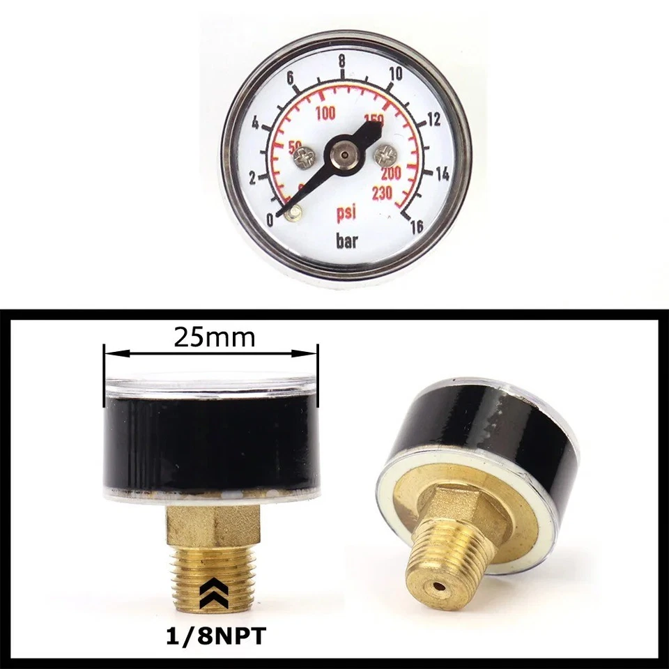 PCP Air Mini Micro Pressure Gauge Manometre Manometer 1/8BSP(G1/8) 1/8NPT M10 M8 - Image 3 of 4