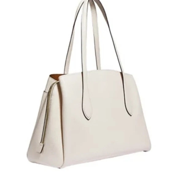 BORSA A TRACOLLA COACH LORA GESSO OTTONE PELLE CIOTTOLATA A TRACOLLA BIANCA NUOVA CON ETICHETTE $395