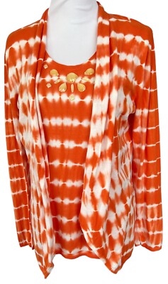 Erin London Twinset MED Tank/Lg Sleeve Cover Up Multicolor Tie Dyed Bling