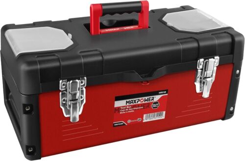 17-Inch Tool Box Plastic Lid Metal Small Box with Removable Tray Handle