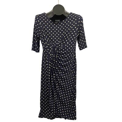 Dark Blue Polka Dot Sheath Wrap Dress Jersey Connected Apparel Sz