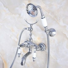 Polished Chrome Clawfoot Bath Tub Faucet with Hand Shower Mixer Tap Wall Mount