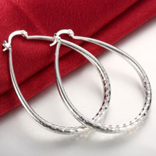 Womens 925 Sterling Silver Elegant 50mm Large Oval Vogue Hoop Earrings E85
