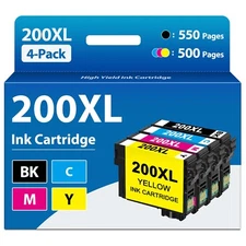 200XL Ink Cartridges (4PK,BK/C/M/Y) Replacement for Epson XP-200 WF-2520 WF-2530