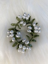 Green Wreath Brooch Pin Freshwater Pearl Retro Style Women Fashion Jewelry Gift