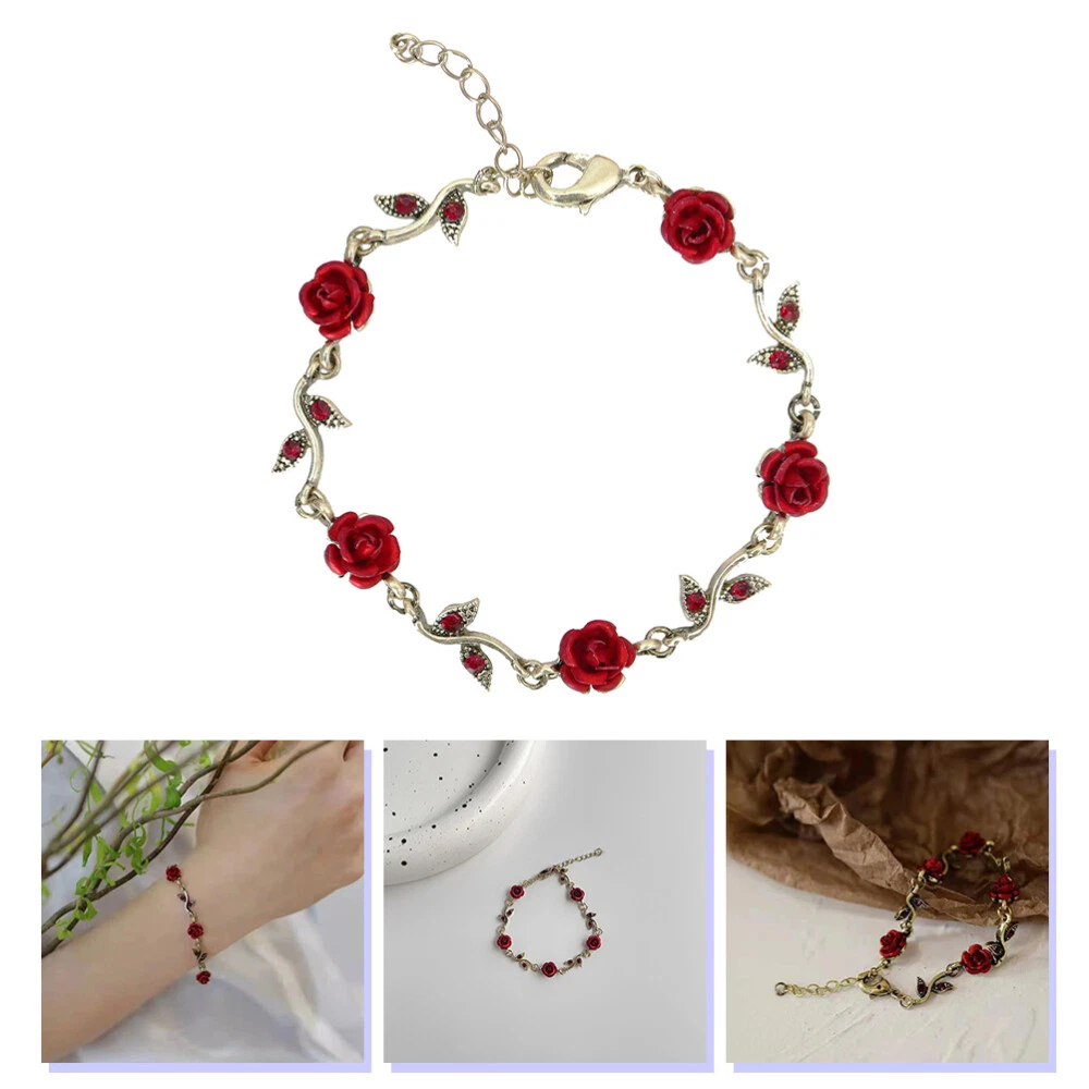 Braccialetto con ciondolo rosa rossa braccialetto San Valentino catena rosa