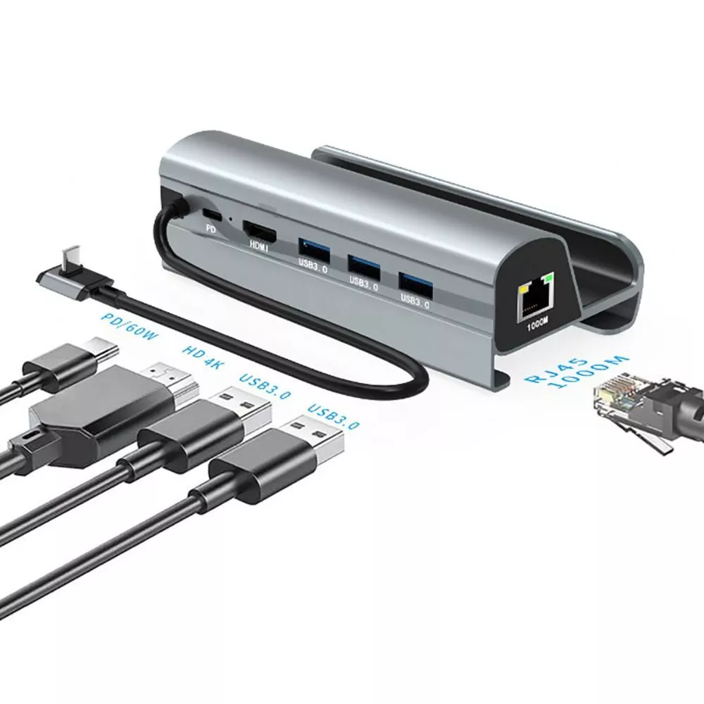 For Rog Ally Dock, 4-in-1 Hub Docking Station For Steam Deck & Rog Alloy  With 3 Usb-a 3.0 And Pd/60w Charging Usb-c Port