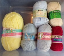 Patons Yarn; Mixed Lot of Different Styles, Blue, Yellow, Red, Beige.