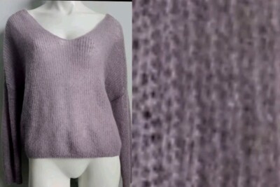 Gianni Bini Wool Blend V Neck Lightweight Lavander Open Knit Sweater Pullover L 