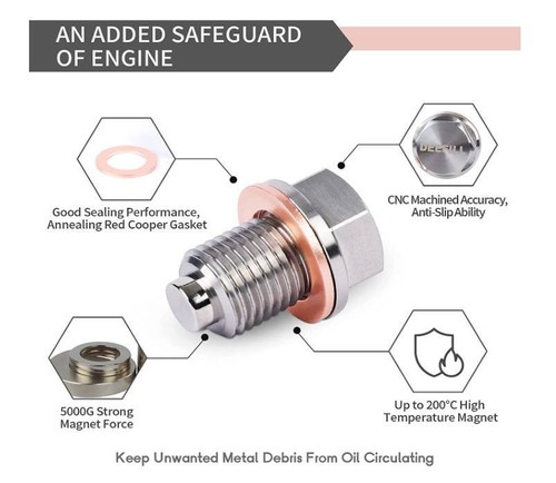 Stainless Steel Engine Oil Drain Plug with Neodymium Magnet M14 x 1.5MM - Picture 2 of 5