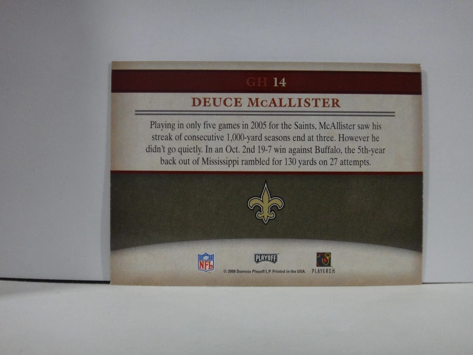 2006 Playoff Prestige Gridiron Heritage Deuce McAllister #GH14 - Image 2 of 2