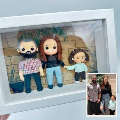 Handcrafted clay family portraits with pets, custom miniature portrait, personal