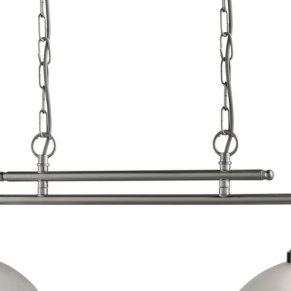 Lampadario Contemporaneo Bistro Acciaio Argento Vetro 2 Luci E27 - Immagine 4 di 4