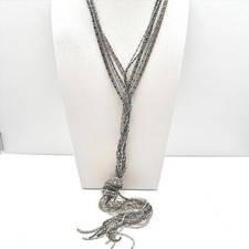Vintage 90s Multi-Tone Multi-Strand Ball Bar Chain Tassel Statement Necklace
