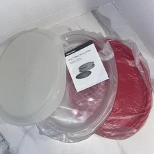 Tupperware Keep N Heat Serving Platter 3-Piece Red VTG 4618A-2 4620A-1 4619A-2