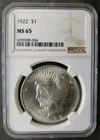1922 $1 Peace Silver Dollar NGC MS65