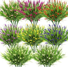 Bundles Realistic Artificial Flowers for Outdoors, UV Resistant Fake Lavender