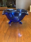 Vtg 1920s LE Smith Cobalt Blue Mt Pleasant 3 Footed Bowl Depression 3x5”