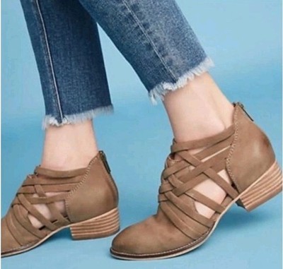 Seychelles So Blue Womens Ankle Boots Taupe Leather Strappy Cage Back Zip Size 9