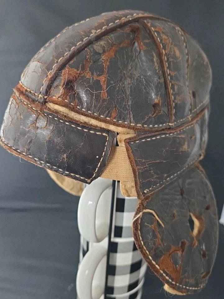 Vintage 1920s Leather Dog Ear Antique Football Helmet Old Kids/Small - Image 4 of 4