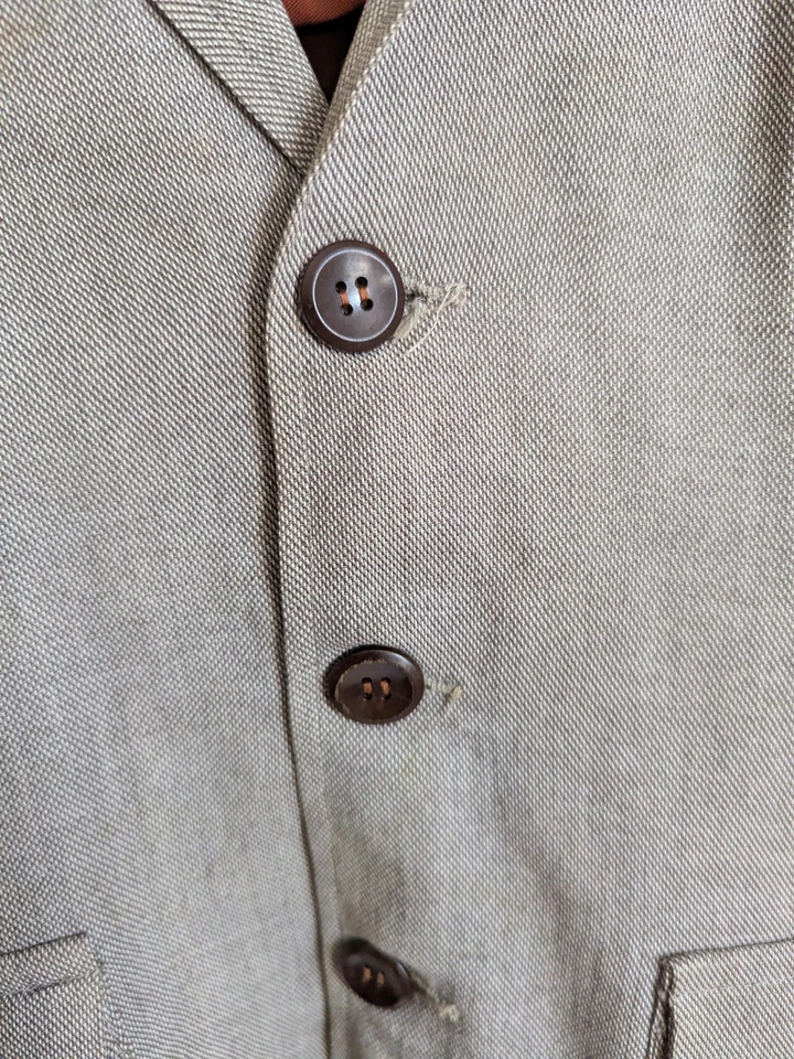 Chaqueta Rockabilly Vintage Años 40 50 Niños Niños Rayón Gabardina Marrón 2 Tonos Foto 4 de 4