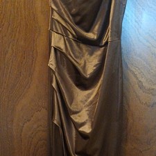 Windsor Brown Satin Ruched Sleeveless Maxi Long Dress Regular Size