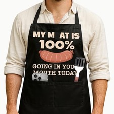 Funny Black Grill Apron with Pockets for Man,Dad,Husband,Father in Law,Chef