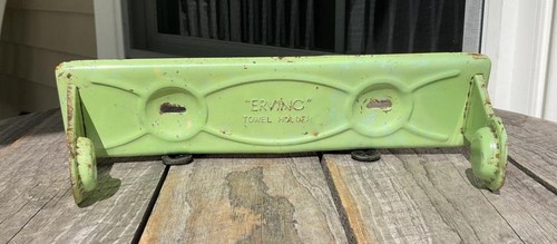 Vintage Erving Steel Kitchen Towel Holder Old Jadeite Green Country Farmhouse