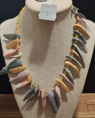Vintage Doris Lee Dyed Shell Necklace 16  Yellow Beads Barrel Clasp 1970s