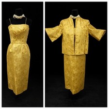 VTG 60s Harvey Berin Karen Stark Gold Brocade 2pc Cocktail Dress Mid-Century