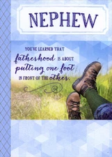 Designer Greetings Hiking Boots and Green Field Father's Day Card for Nephew
