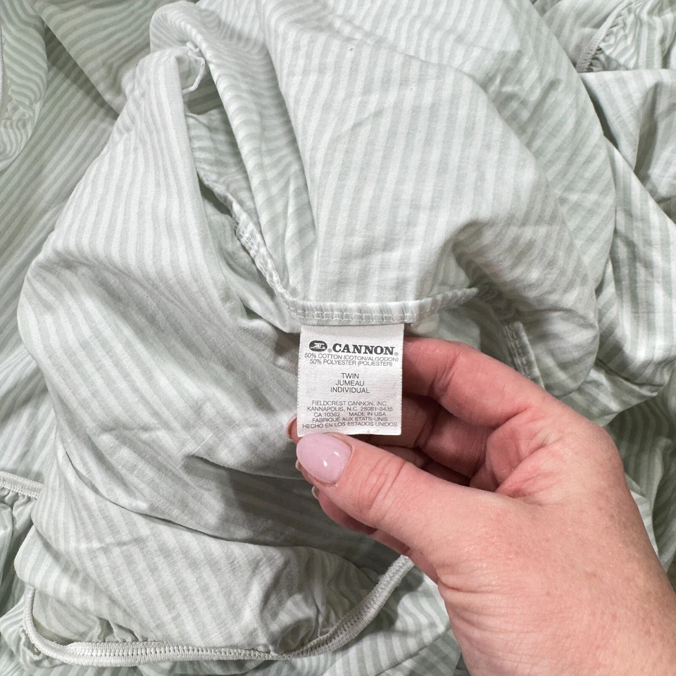 Sábana bajera cañón doble rayas verdes mezcla percal ee. uu. Foto 2 de 4