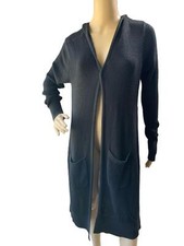 Woman s Black Long Sleeve Open Front Ribbed Knit Hooded Long Cardigan Sz Lg Boho