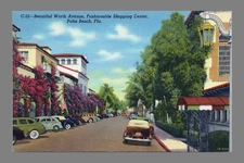 Postcard Linen Street View Worth Avenue Shopping Center Palm Beach Florida