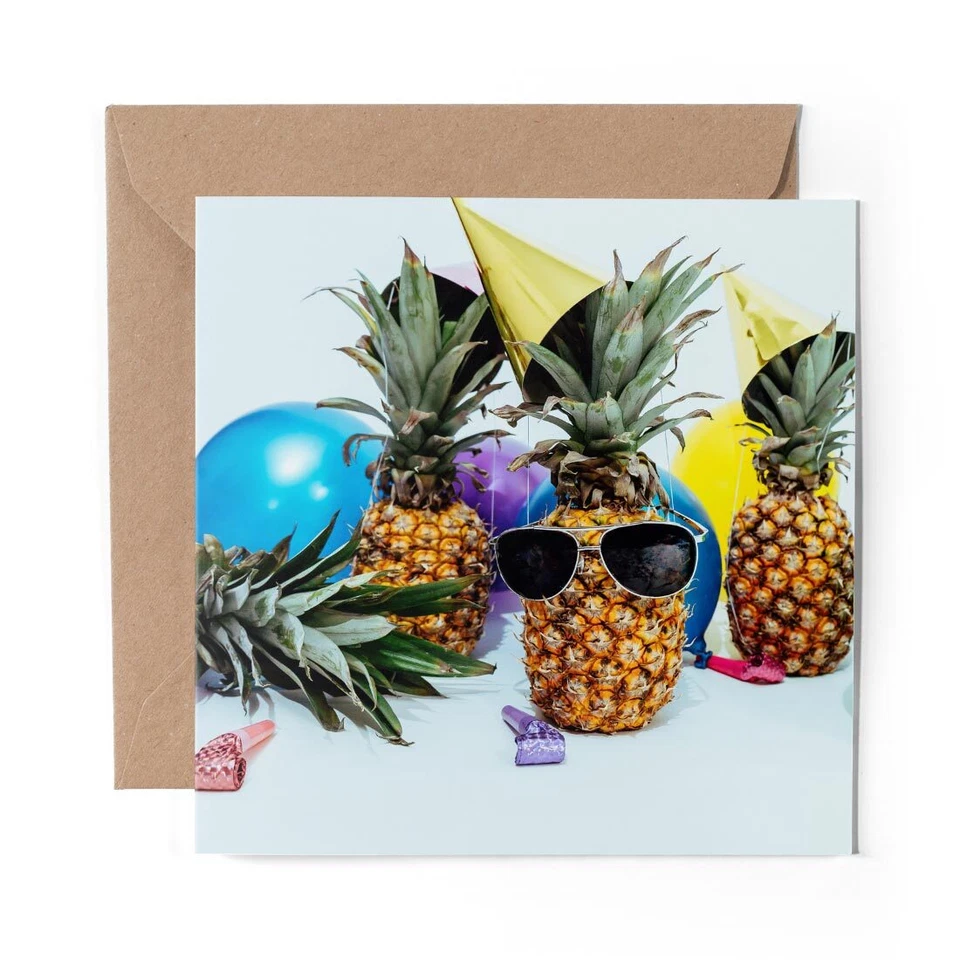 DV DESIGN 1 x Blank Greeting Card Party Pineapple ny Birthday Celebration #45996