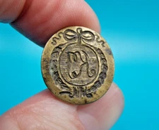 Antique 18th Century Brass Wreath Ribbon Initials "KI" Sealing Wax Seal Stamp