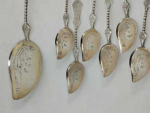 Antique Spoons Germany Set of Seven Silver 800 Floral Art Nouveau - Picture 4 of 10
