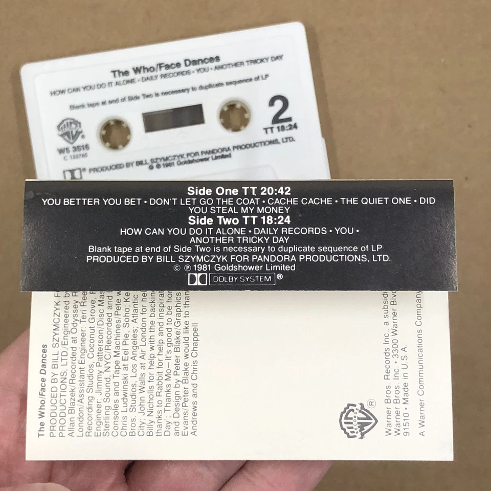 THE WHO Cassette Tape 80s Rock Pop FACE DANCES ANOTHER TRICKY DAY PETE TOWNSHEND - Image 4 of 4
