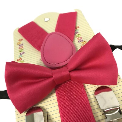 ''HOT PINK '' Matching Suspender & Bow-Tie Set Kids Toddler Baby Boys Girls