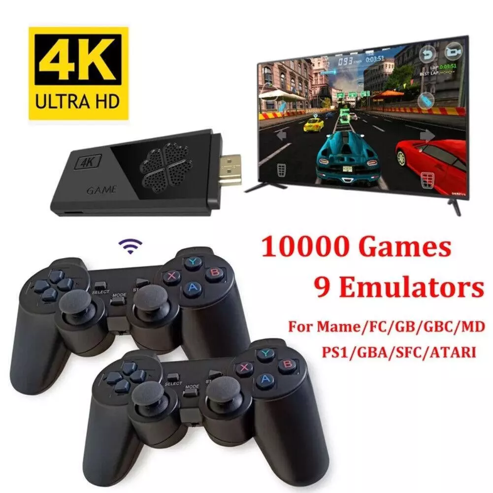 4K HD TV Video Game Stick Lite Console 64G 10000+ VideoGames Wireless  Controller