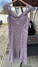 R M Richards Women's Off The Shoulder Lace Gown Mauve/Purple Size 12