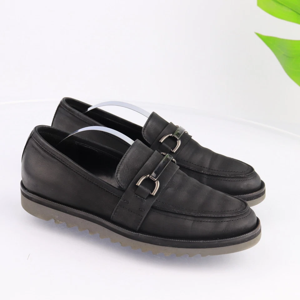 Mocasín Aquatalia Mujer Correa Bit Talla 7.5 Cuero Negro Zapato Plano Impermeable Foto 2 de 4