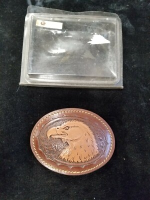 Vintage Chambers 3 3/4 Inch Leather Belt Buckle Eagle Design New Old Stock