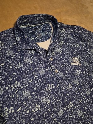 Johnnie O Performance TOUCH DOWN mens polo golf shirt LARGE Blue unique Papago