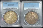 1990 PCGS MS64 & 1999 PCGS MS65 Rainbow Toned American Silver Eagles