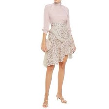 ZIMMERMANN SABOTAGE ASYMMETRIC FLORAL-PRINT SILK SKIRT IN WHITE Runway Sz0 BNWOT