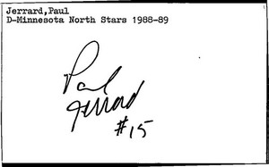 -Paul Jerrard- (d.2023) Signed/Autograph/Auto Index Card North Stars NHL
